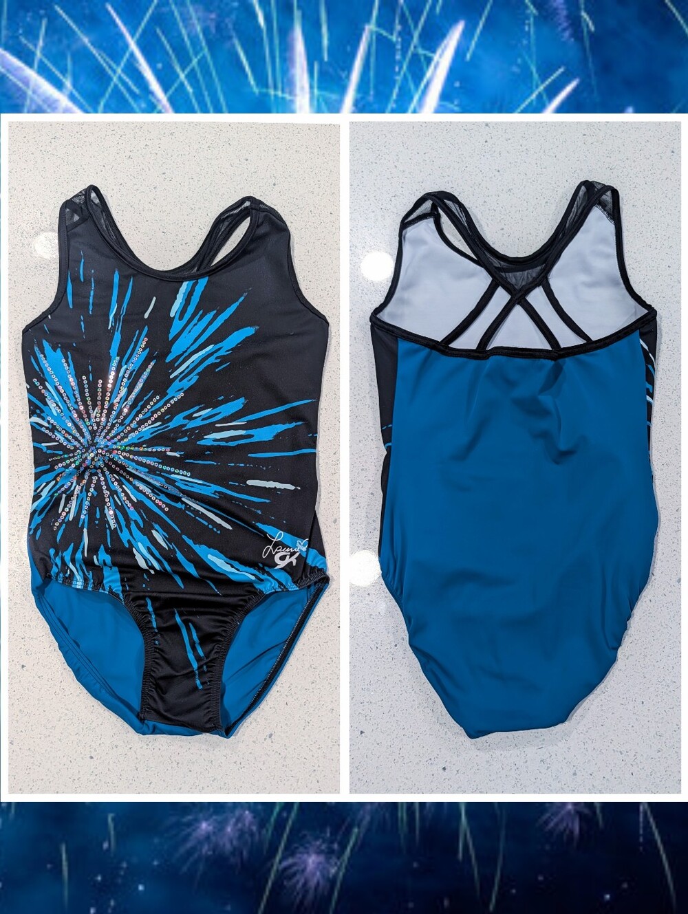 GREAT LAURIE HERNANDEZ GK Elite Medium Gymnastics Dance Leotard FLORAL BLOOM